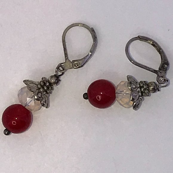 Carnelian and Opalite Lever-back Earrings - Picture 1 of 6